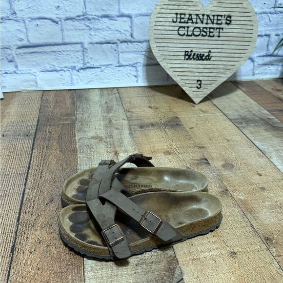 Birkenstock Yao Sandals 38 Womens 7 Mocha Brown Slide Slip On Buckle Strap Shoes - Picture 8 of 8